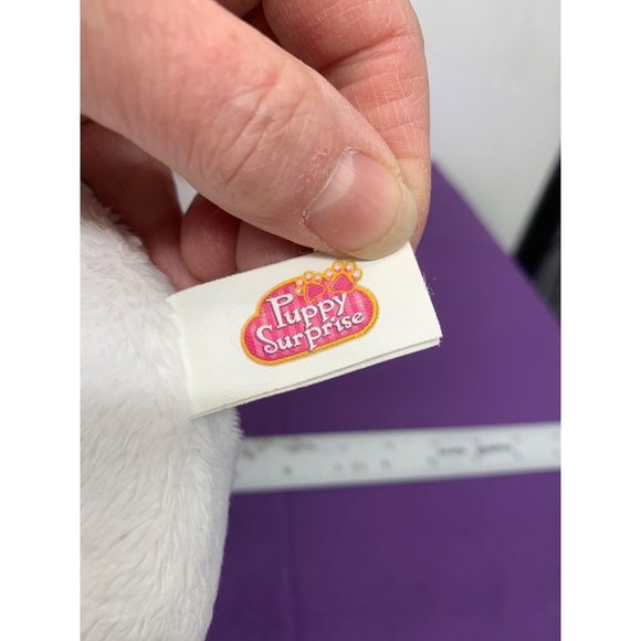 Puppy Surprise White Puppy Purple Accent Sparkly PS Pink Collar Bow Tail Three B - Picture 7 of 13